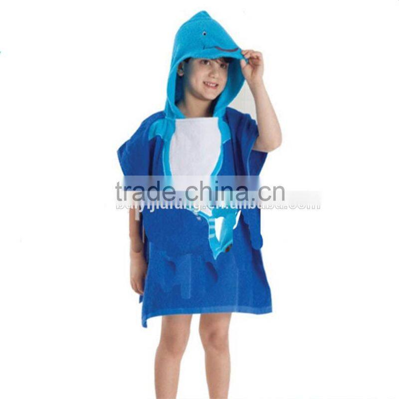 Reactive Printed Cotton Children Hooded Beach Towel Poncho