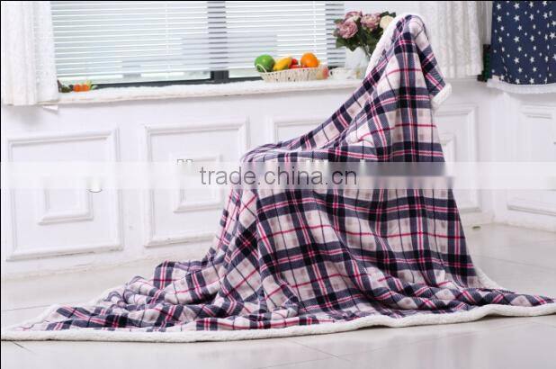2015 new design 100% polyester Flannel Sherpa Plaid Blanket