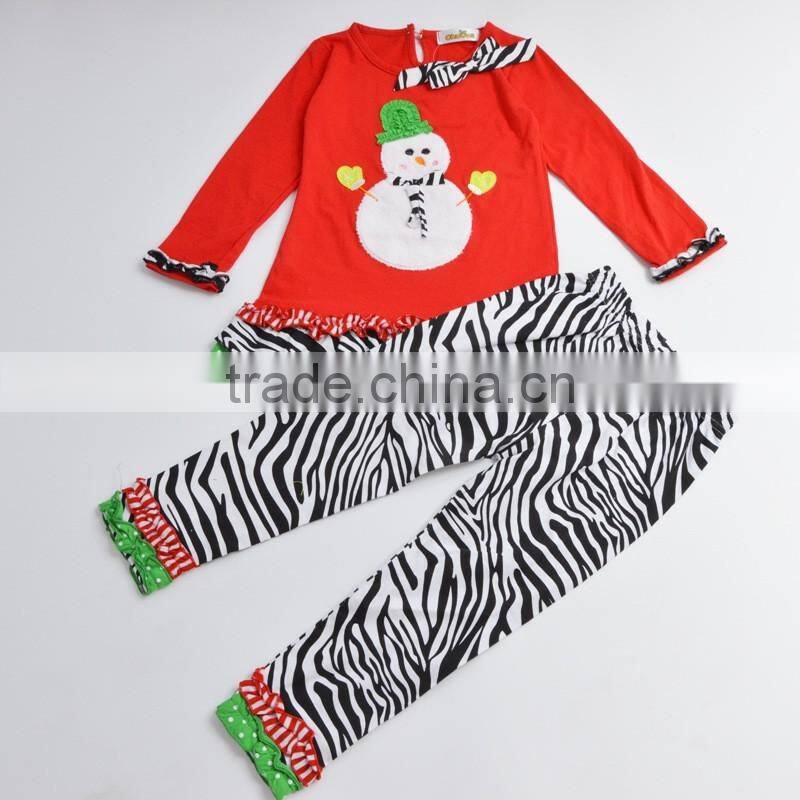 Wholesale boutique fall girls gift children ruffle shirts with chevron pants kids christmas outfits
