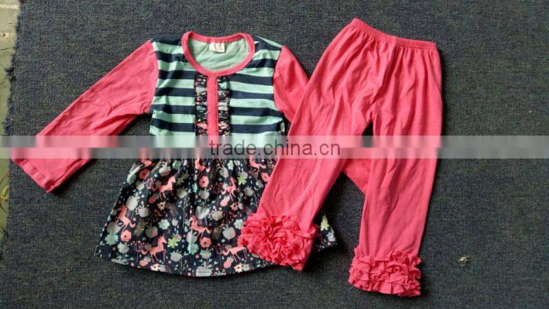 Boya Newest Wholesale Baby Girls Boutique Clothing Fall Printing Ruffle Tops And Icing Sets Giggle Moon Remake Outfits