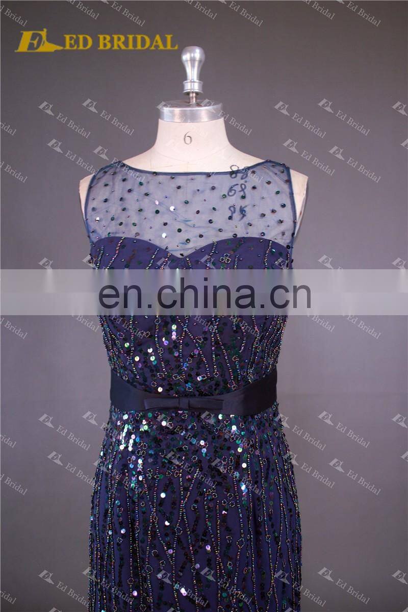 LN147 Stunning beaded sleeveless elegant navy blue sale beaded brazilian evening dress