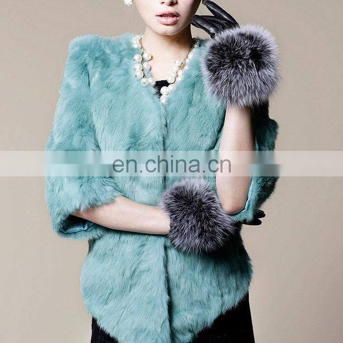 Fashion wholeskin black women winter real rabbit fur jacket