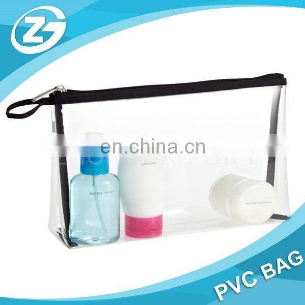 Waterproof Traspaent Logo Printed Polyester PVC Black Cosmetic Bag