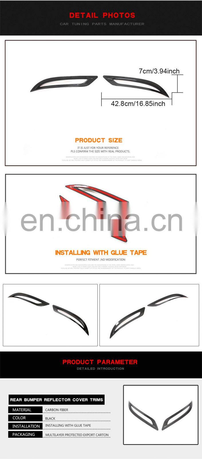 Modify Luxury Dry Carbon Fiber Rear Bumper Reflector Cover Trims for Tesla Model 3 Sedan 4-Door 2016-2020