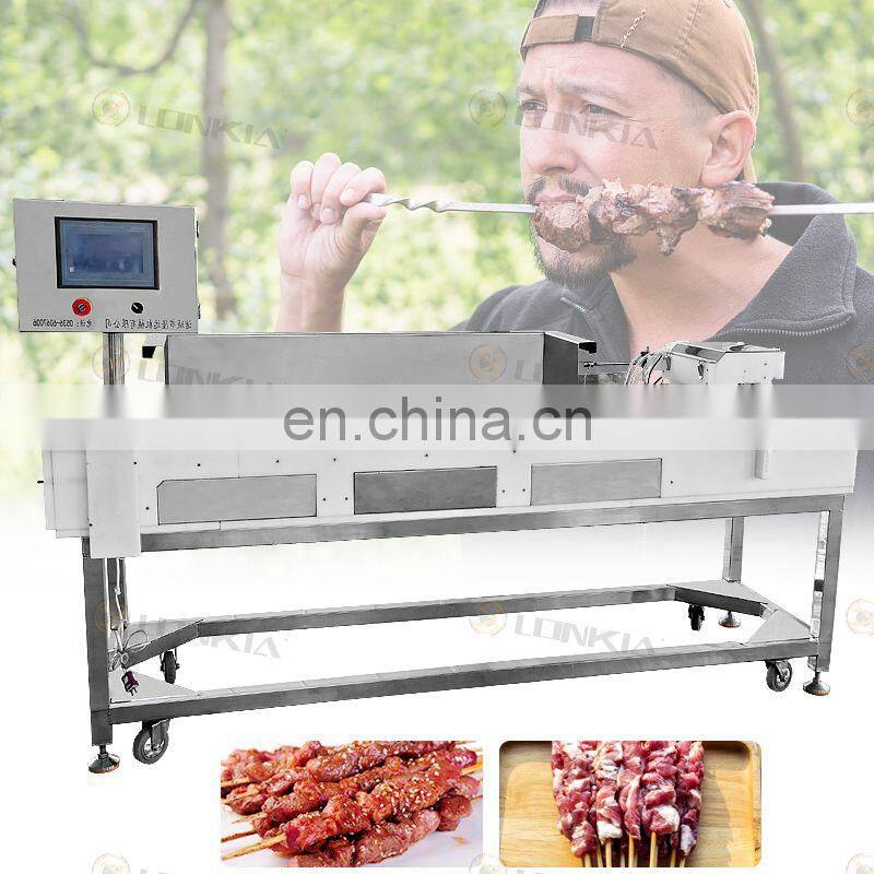 LONKIA Industrial Automatic Shrimp Kebab Skewer Machine, Meat Kebab Making Machine