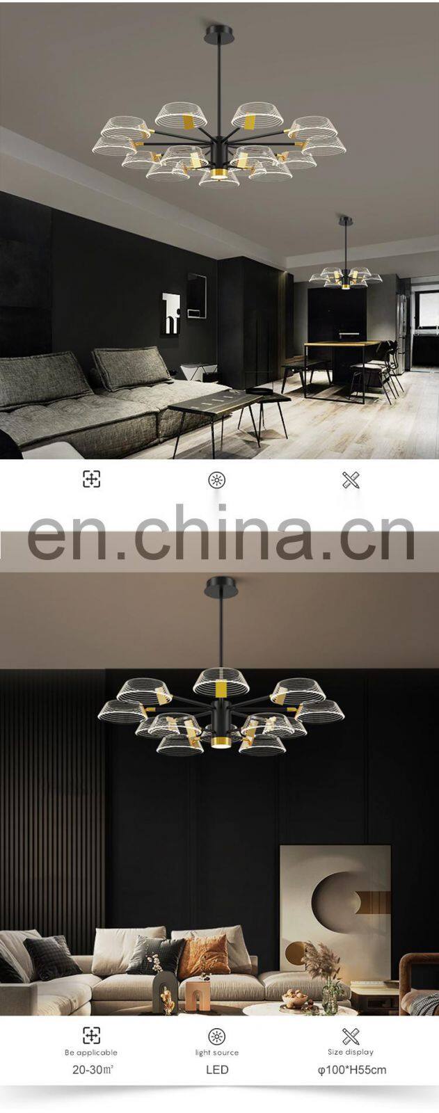 Simple Hanging Indoor Decoration Gold Black Color Living Room LED Contemporary Chandelier Lamp