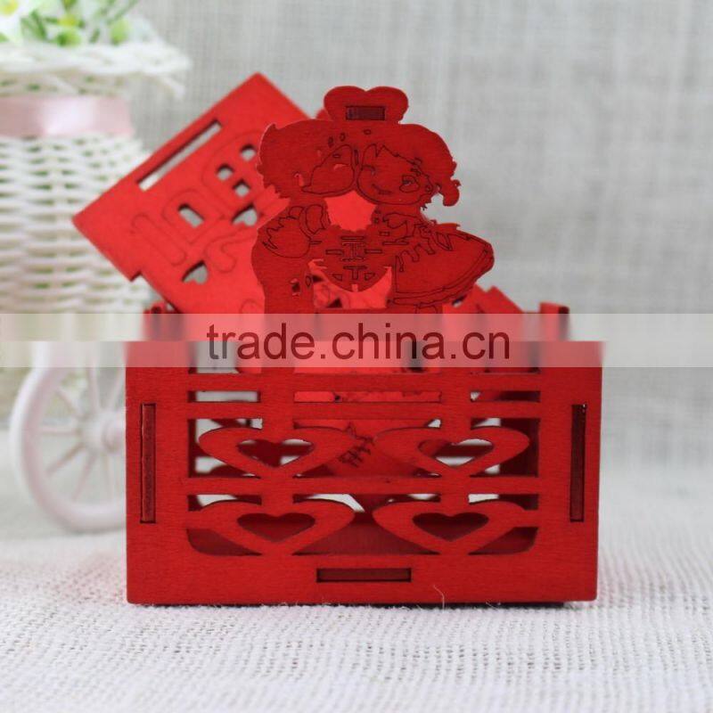 New 2016 Romantic Wedding China Red Laser wooden Decorative Candy Boxes