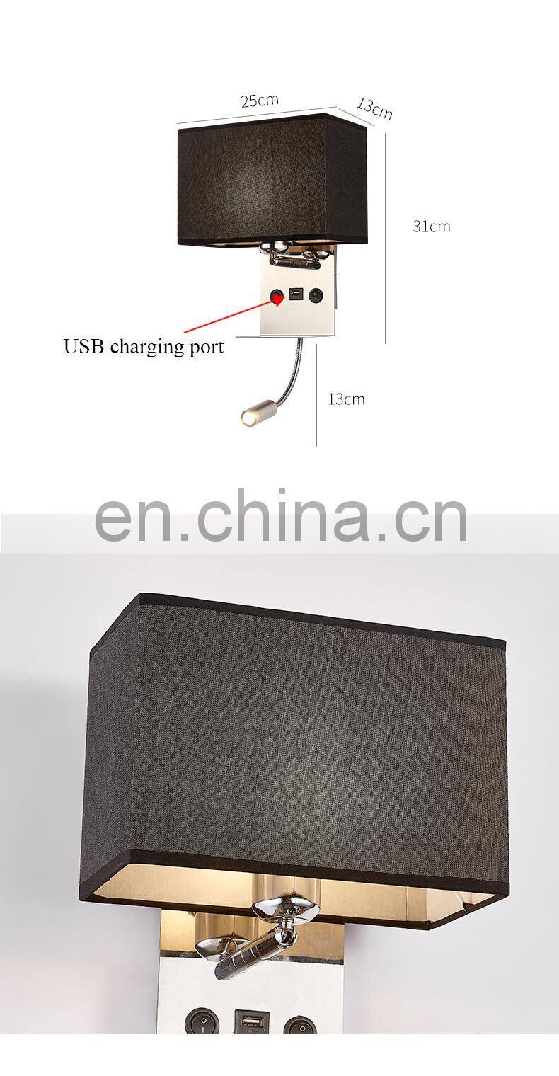 Hotel style fabric wall lamp creative bedroom led hotel bedside lamp simple USB interface charging wall lamp
