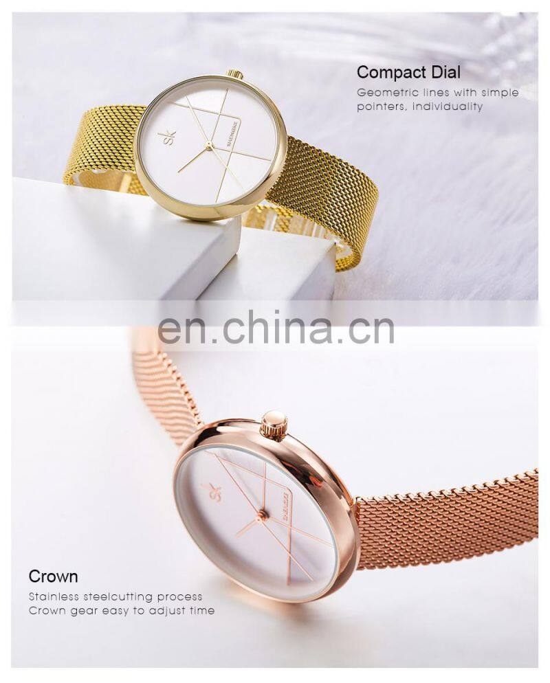SHENGKE Ladies Watch SK Watch K0105L Business OL Feel Handwatch Geometric Design Gold Ultra Wristwatches