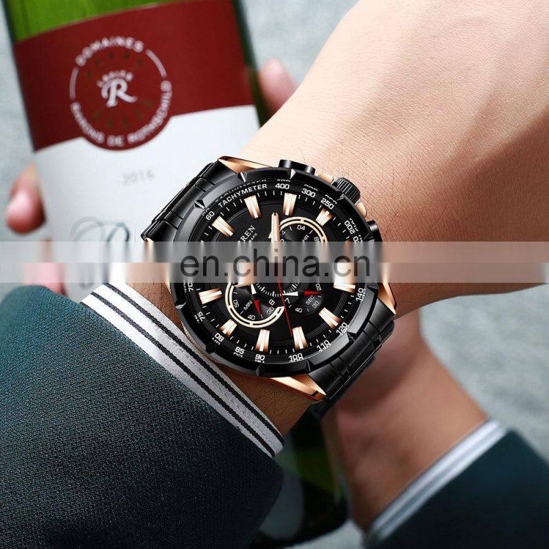 CURREN Sport Watches Mens Luxury Brand Quartz Clock Stainless Steel Chronograph Big Dial Wristwatch with Date Relogio Masculin