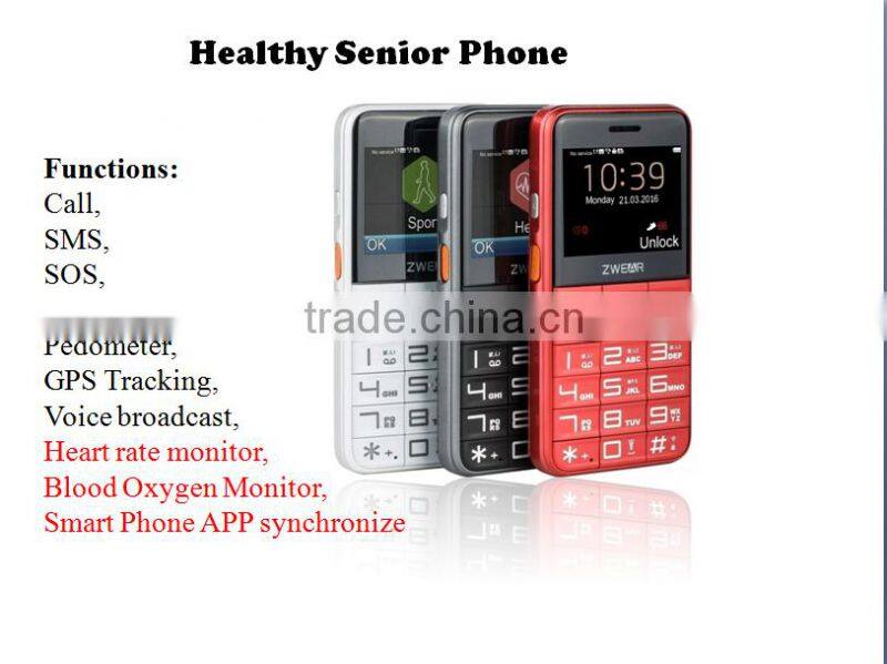 SOS senior phone healthy care GSM senior people with heart rate monitor products for the elderly