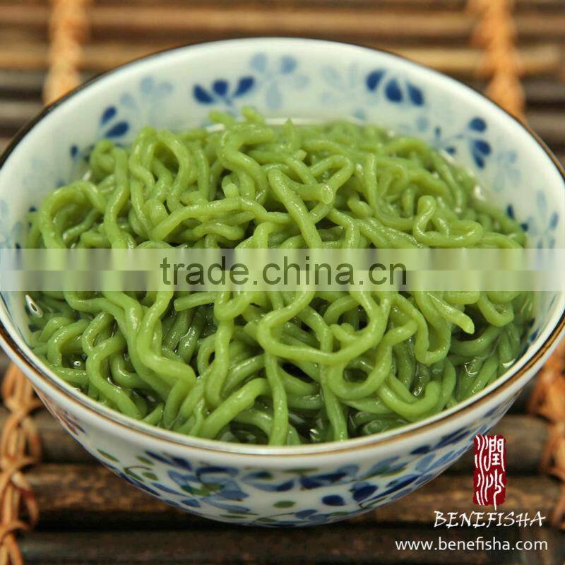 Spinach taste of Shirataki Knots(Konnyaku or Konjac) noodle