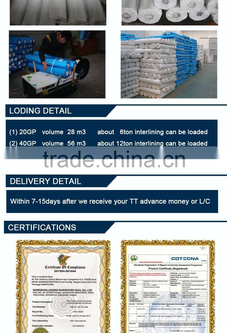 100% recycle cotton interlining for embroidery backing paper