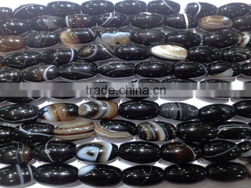 15*30mm barrel drum shape Natural polished Black Agate strip beads