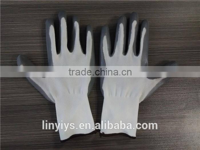 13 gauge gray nitrile coated white nylon gloves in China EN 388