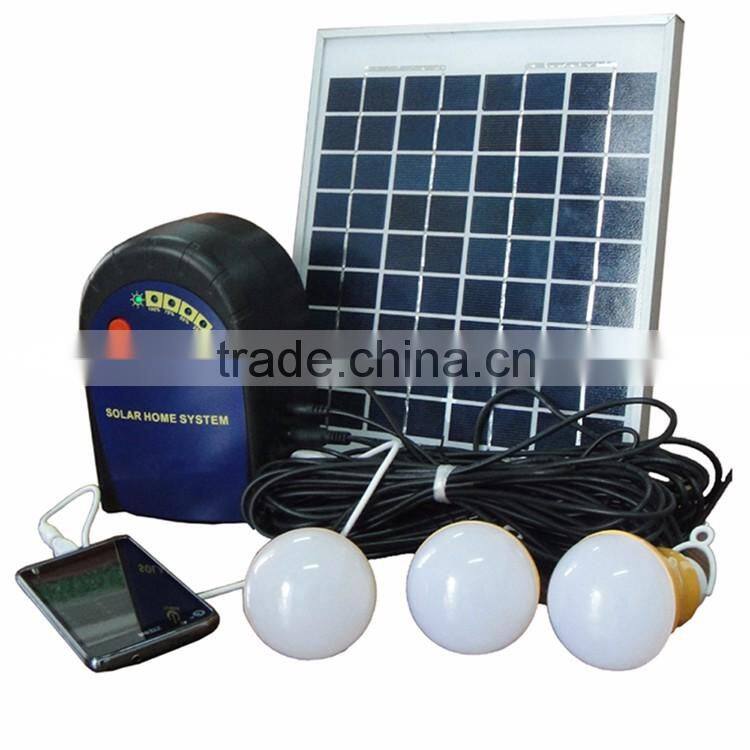 portable 6w led solar home lighting system with mobile charger