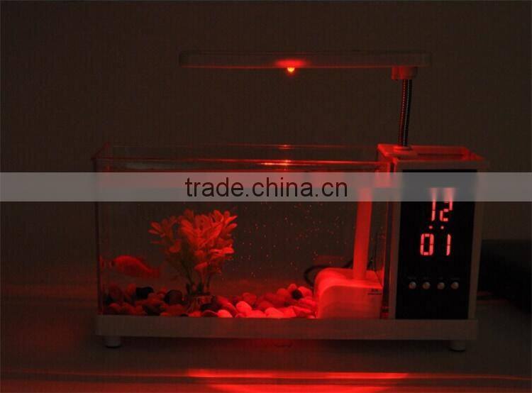 Mini table fish tank, electronic clock on table Lamp