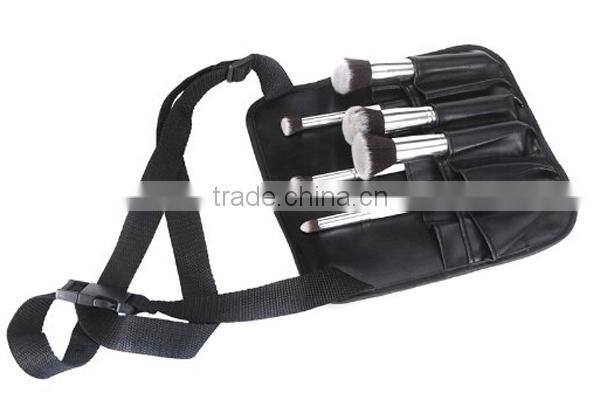 Black PU Leather Cosmetic Brush Bag, Cosmetic Belt Bag With Belt Strap