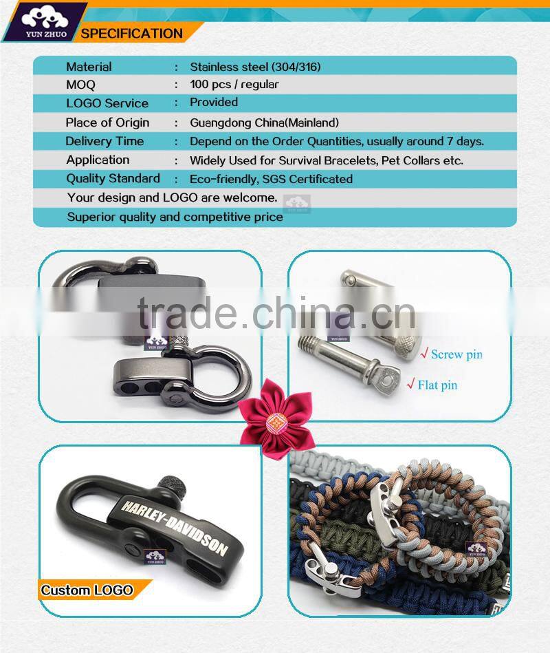 Wholesale 5mm adjustable D shackle, stainless steel D shackle ,D shackle for paracord bracelet