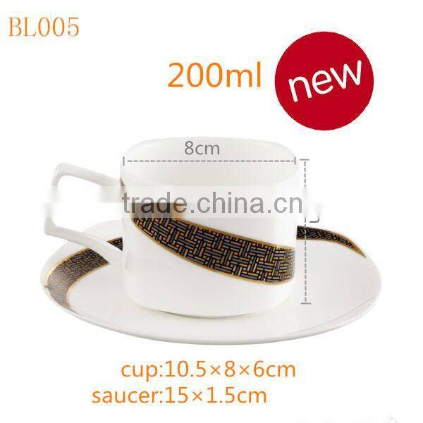 brown color square shape 200ml bone china tea cup and saucer