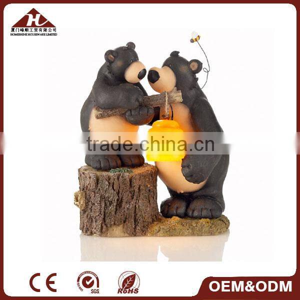 resin black bear figurines with solar garden light