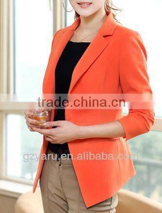 Women Ladies Orange 3/4 Sleeve Office Wear Formal Blazer