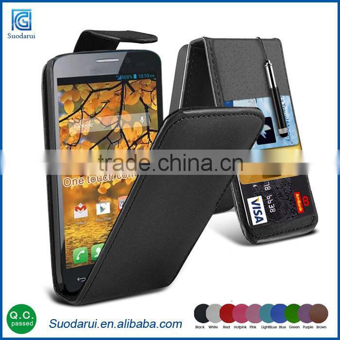 Factory Price Luxury Leather Flip Covers Mix Colors For Alcatel One touch conquest OT-7046 Phone Case