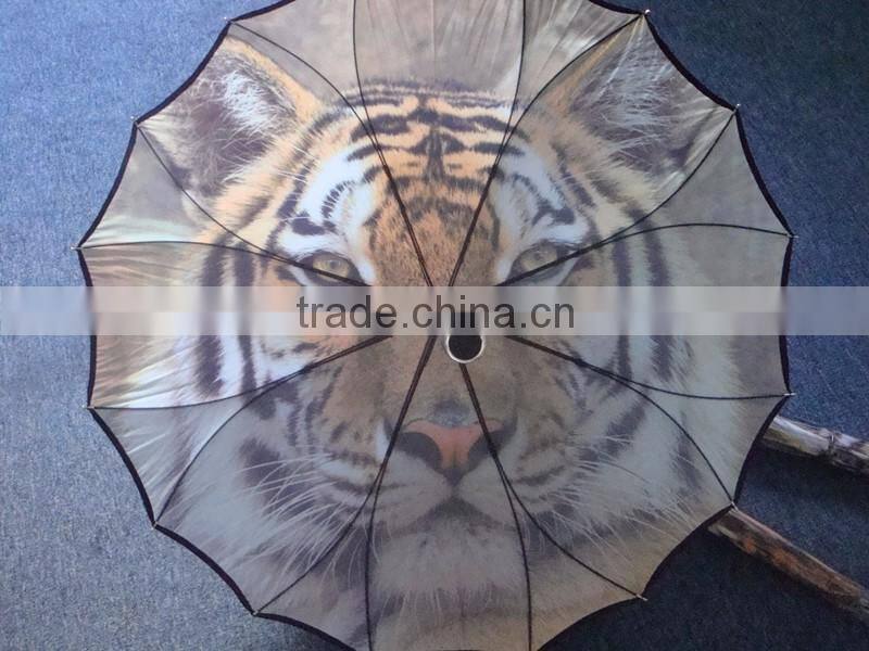 full digital walking stick lotus frame fibergalss one piece cover printed umbrella