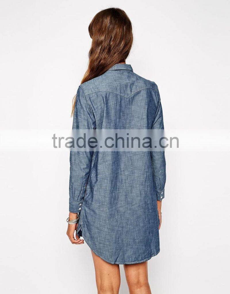 button detailed closure light weight denim shirt dress
