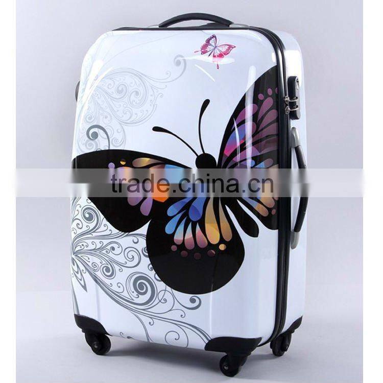 China alibaba 2014 Butterfly girl's ABS/PC hardcase travel trolley luggage / carry-on suitcase