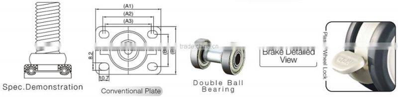 H9 Series Threaded Medical Caster Derlin Bearing 63mm PU wheel
