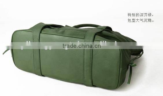 Green genuine leather handle bag travel kit bag customised women tote bag