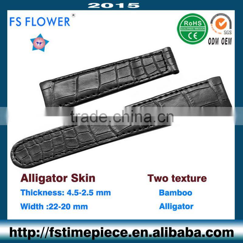 FS FLOWER - Genuine Leather Watches Strap Alligator Skin Glossy Two Texture Round Tail