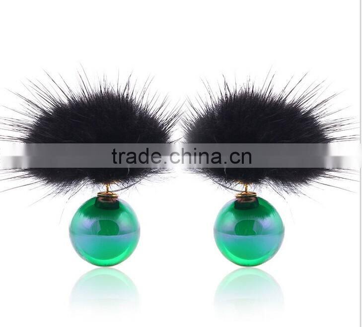 2016 top quality fashion fur women earings set brand acrylic round shaped double earings factory price