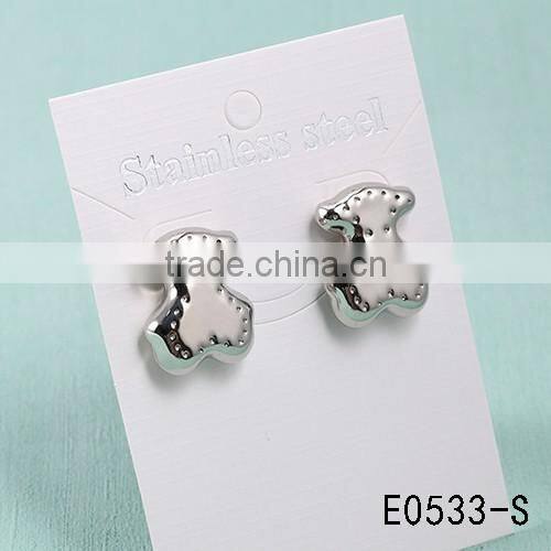 New model Fashionable silver 3161 stainless steel bear shaped stud earrings