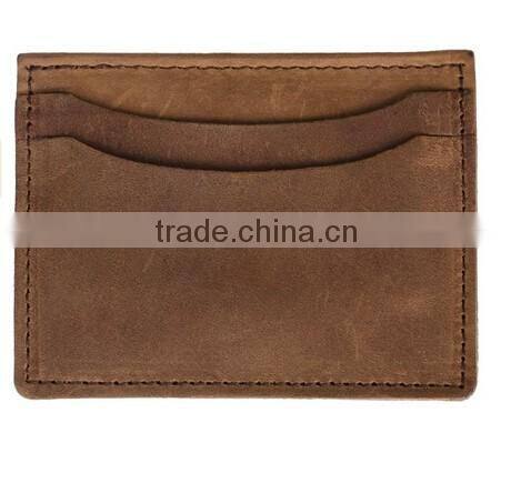 Wholesale genuine vintage leather double sided business card id credit card holder