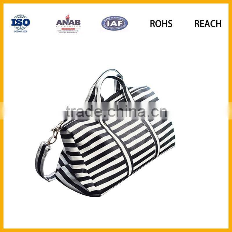 Latest Model travel bags Stripe Luggage Bags Leather Duffle Bags