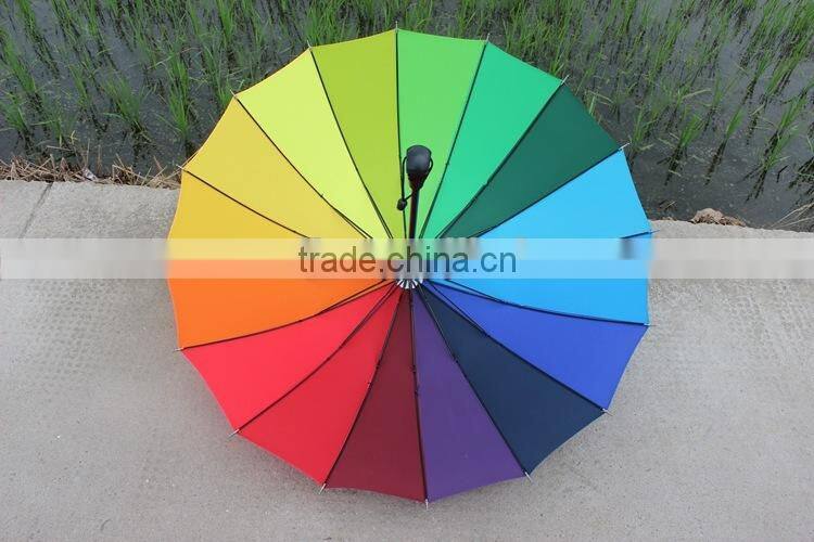 yiwu Straight and super strong rainbow umbrella with nylon material umbrella for adult,rainbow colorful umbrella