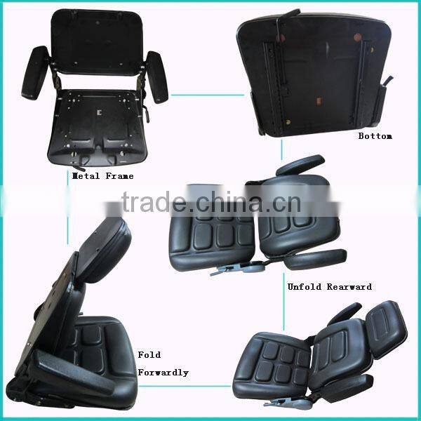 Electric forklift operator seat with foldable backrest