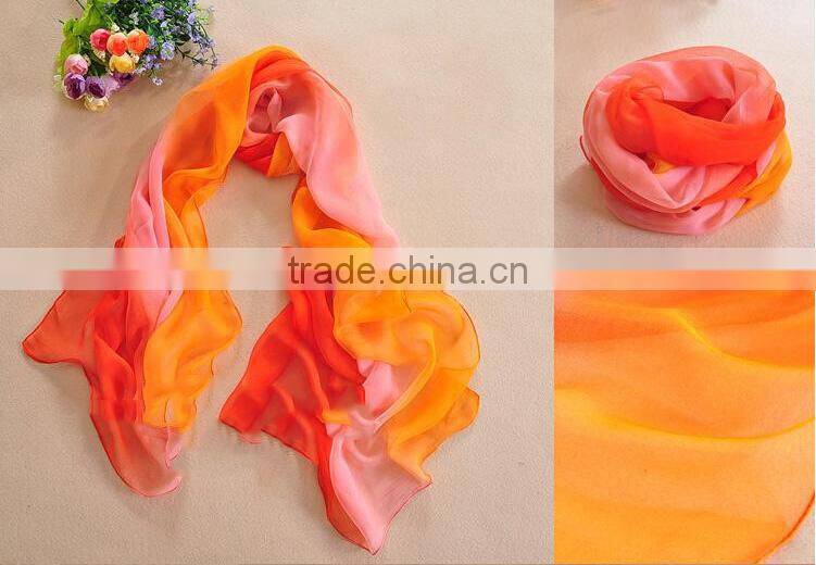 Wholesale Cheap Fashion Chiffon Scarf Womens High Quality Gradual Colors Chiffon Georgette Silk Scarves Shawl Female Long Design