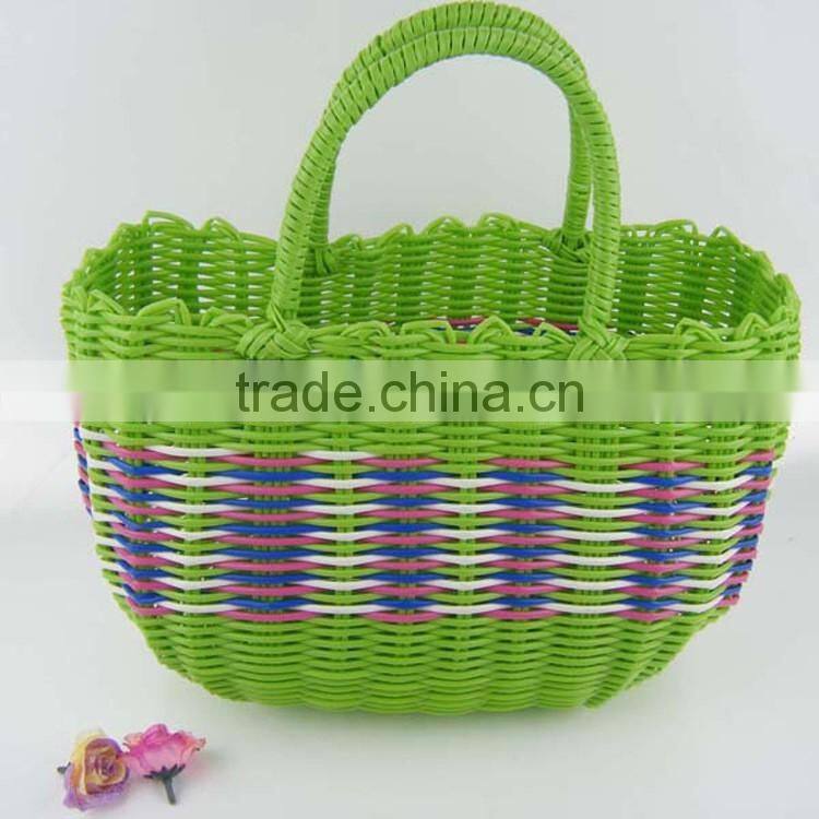Plastic wicker woven home sundries storage basket vegetable shopping hand basket