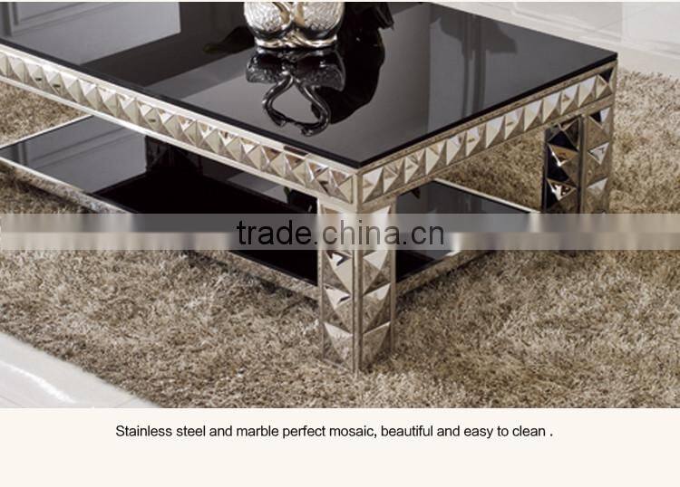 Xinqing Furniture High Gloss Metal Tempered Glass Coffee Table C338