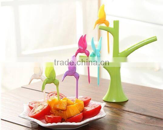 CY119 Plastic Creative Fruit Fork Bird Tree Decorative Household Daily Necessities Dessert Forks