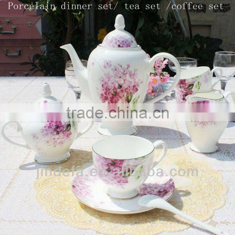 flower decal printed 24pcs 17pcs 22pcs porcelain ceramic tea set