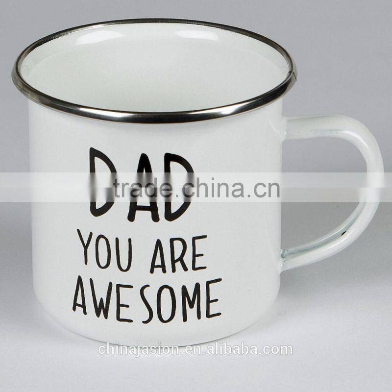 330ml Tea Coffee Milk Metal Enamel Coated Cup with Rim Steel Mug Glass