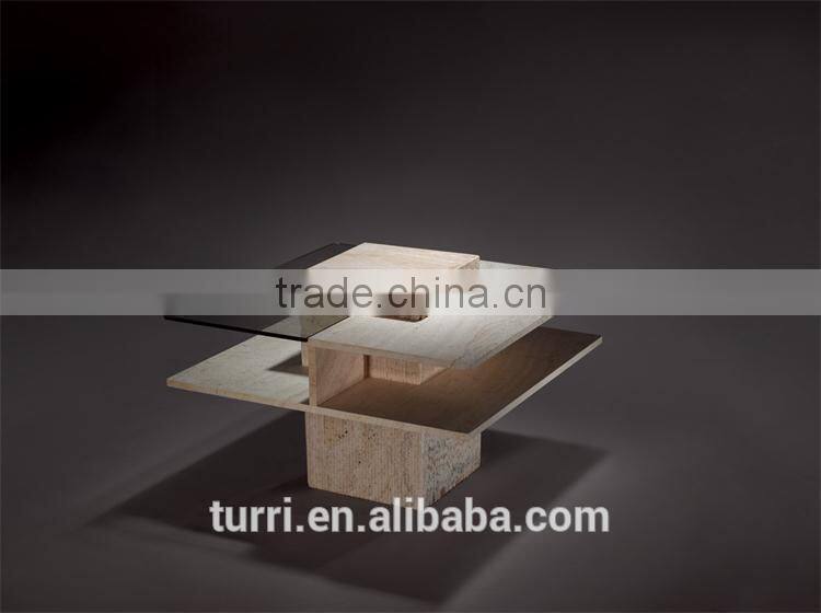 KD-106A Unique glass top marble coffee table,Classic Tea Table