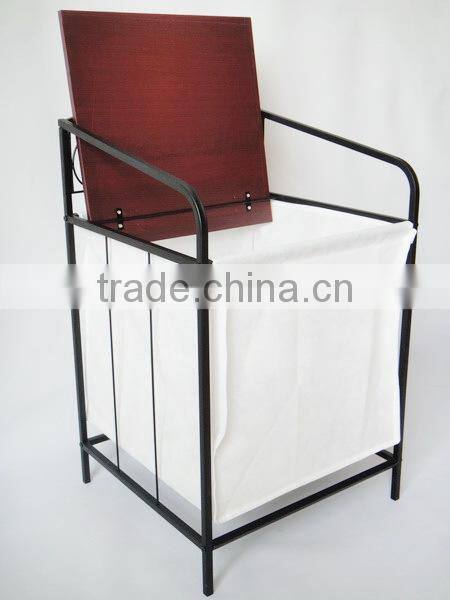 Metal and woonden Non-Woven Fabrics Laundry hamper With Canvas
