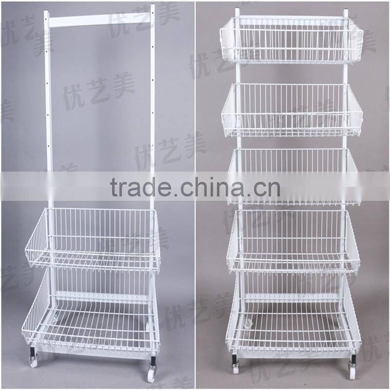2016 wholesale white metal storage rack shelf with wheels