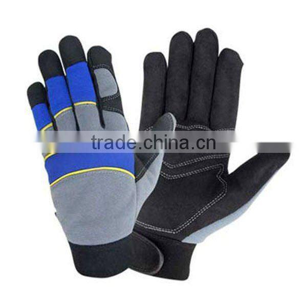 Reflective back synthetic leather mechanic glove