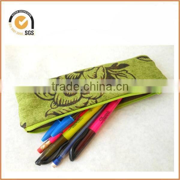 Canvas Pencil Case Zipper Pouch - Lime Green with Brown Flowers, Lime Green Zipper By Chiqun Dongguan CQ-H01085